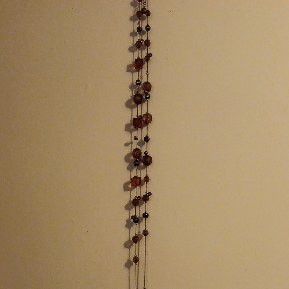 Elegant Brown/Green/Dk. Orange Glass Bead Necklace.